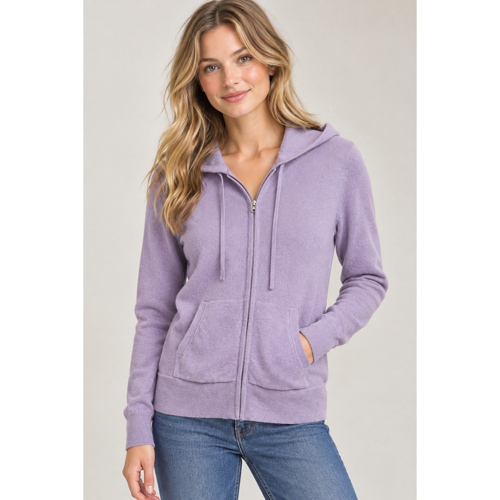 J.Crew Cashmere Hoodie Women XS Lavender Purple Zip Front Knit Sweater